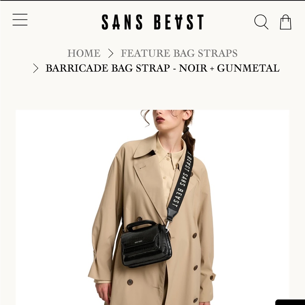 sans beast barricade bag strap. noir & gunmetal - Picture 1 of 4